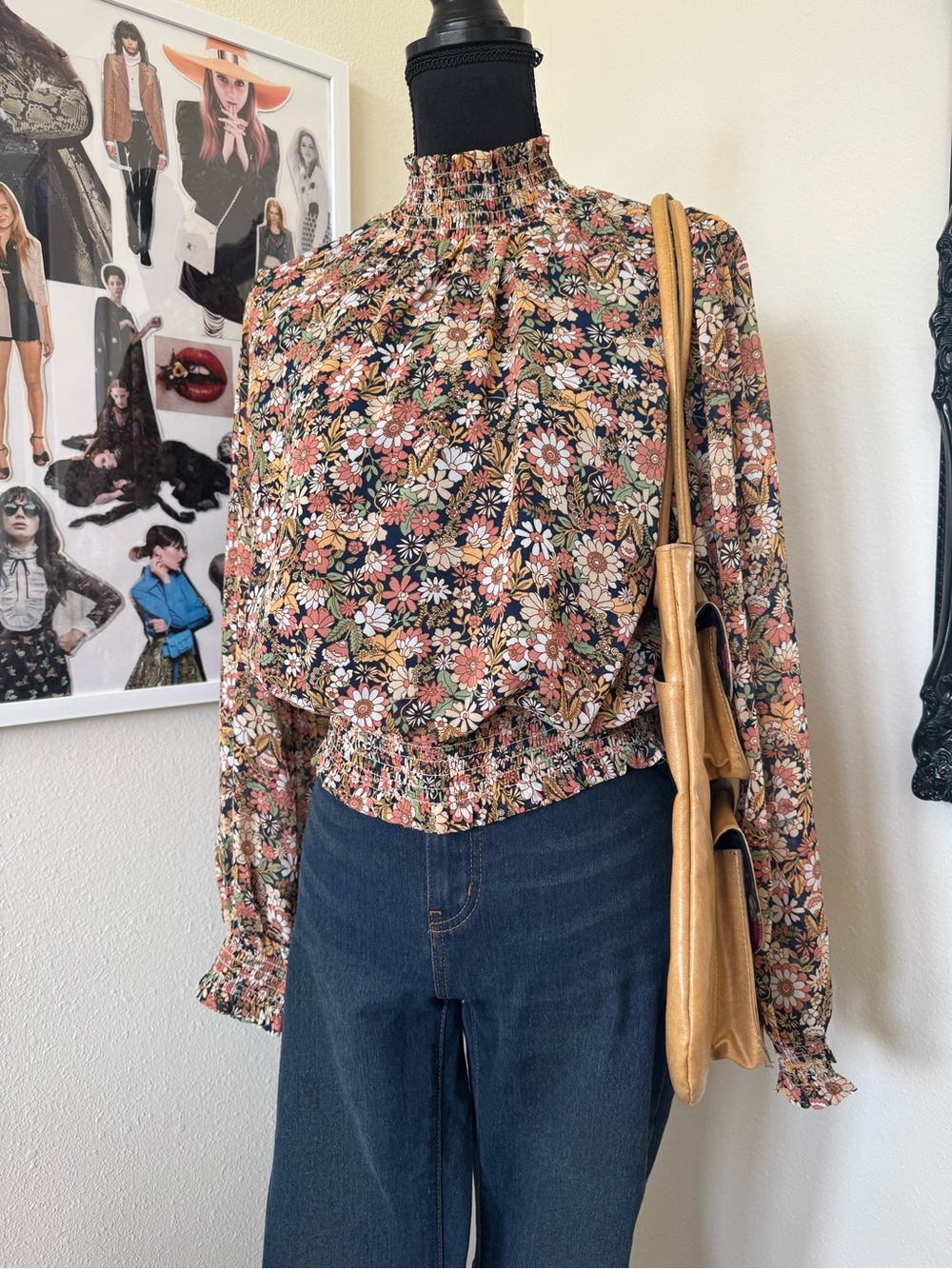 Lost + Wander Smocked Neck Floral Blouse
